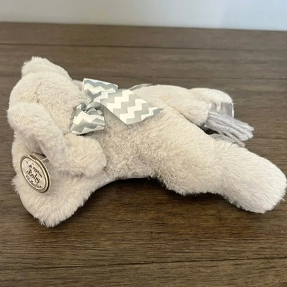 Bearington Baby Collection Gray Elephant Plush Stuffed Animal Chevron Bow Tag